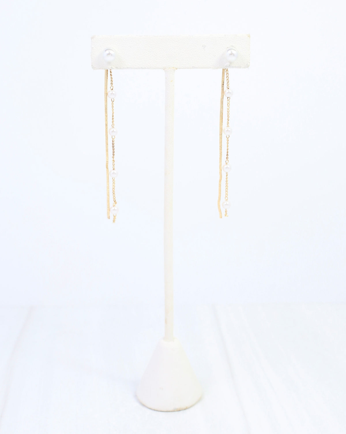 Lisette Pearl Stud Back Chain Earring WR Gold
