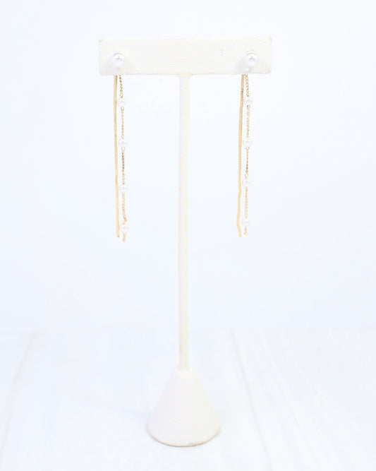 Lisette Pearl Stud Back Chain Earring WR Gold
