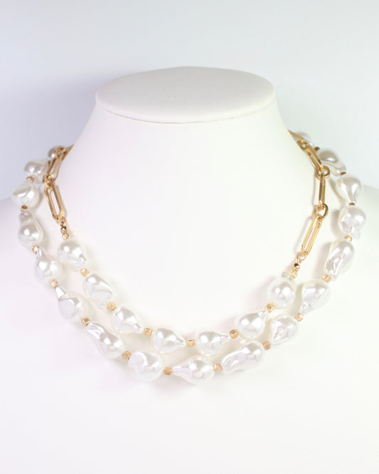 Baice Layered Baroque Pearl Necklace Cream