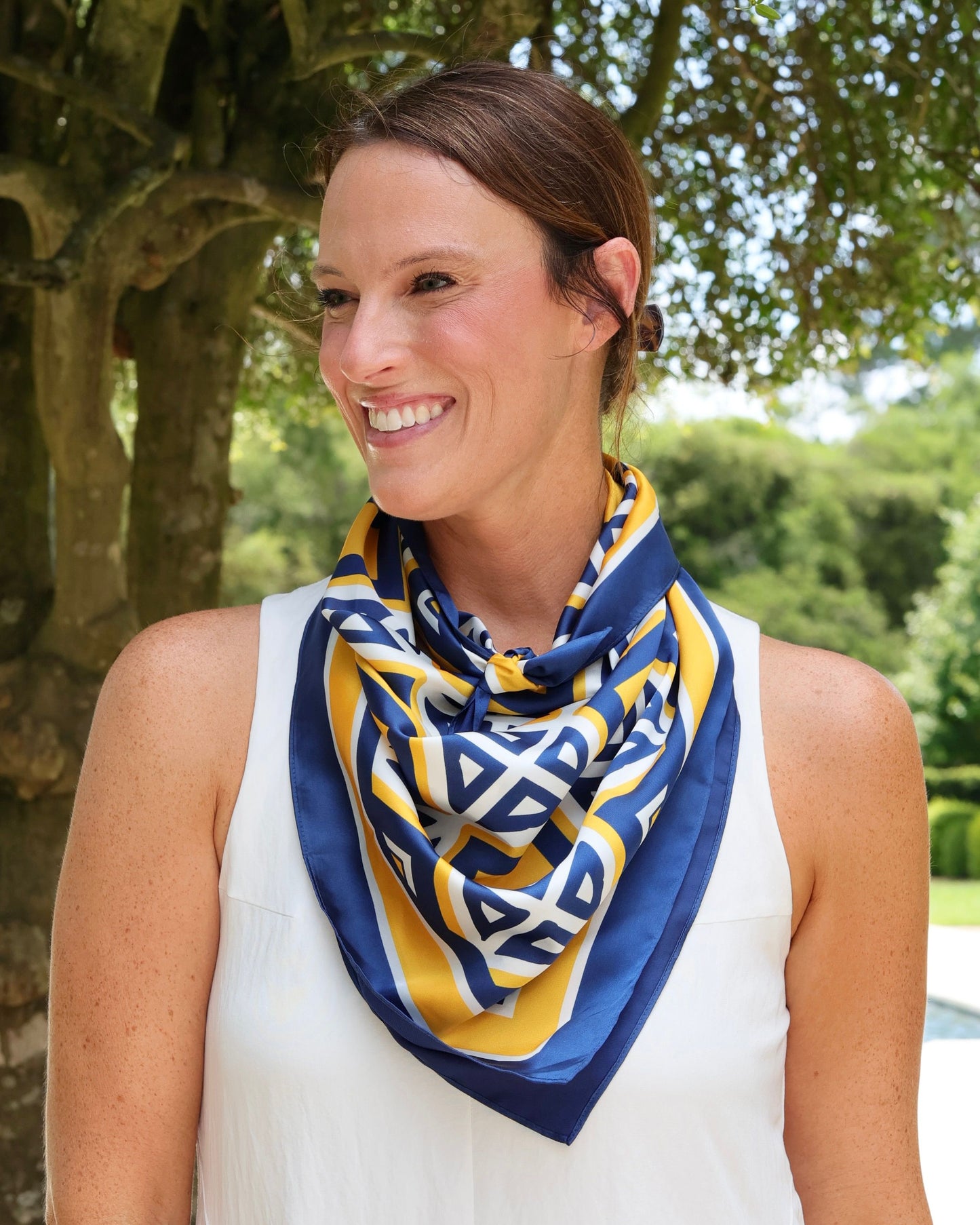 Barrett Tile Scarf Large Navy Gold