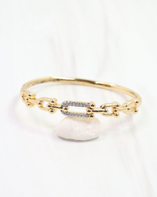 Greta CZ Horsebit Hinged Bracelet Gold