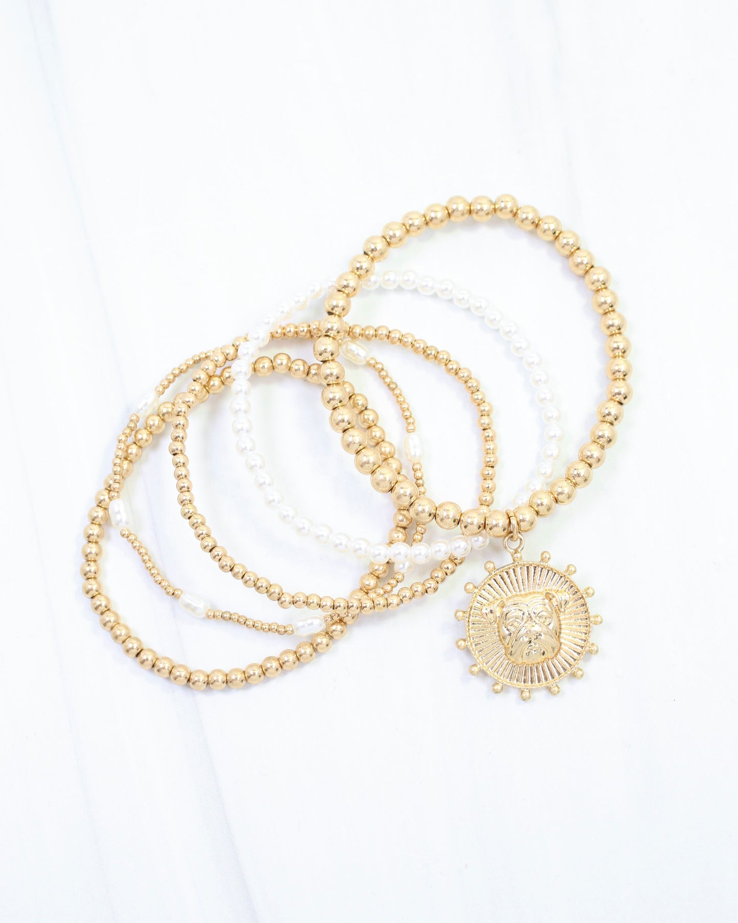 Carmen Coin Beaded Bracelet Set Dog Worn Gold