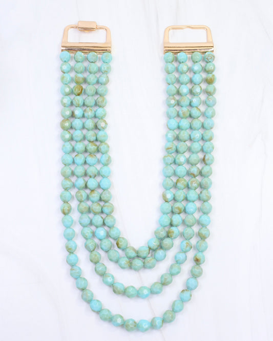 Mariam Beaded Layered Buckle Necklace Turquoise