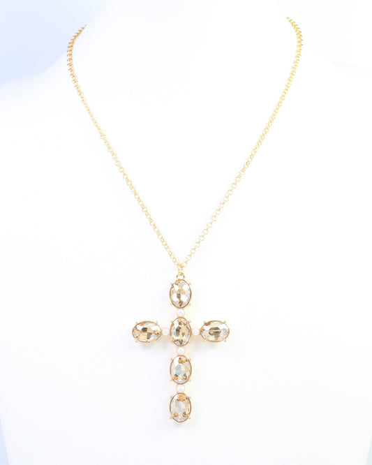 Gregory Glass Stone Cross Necklace Champagne