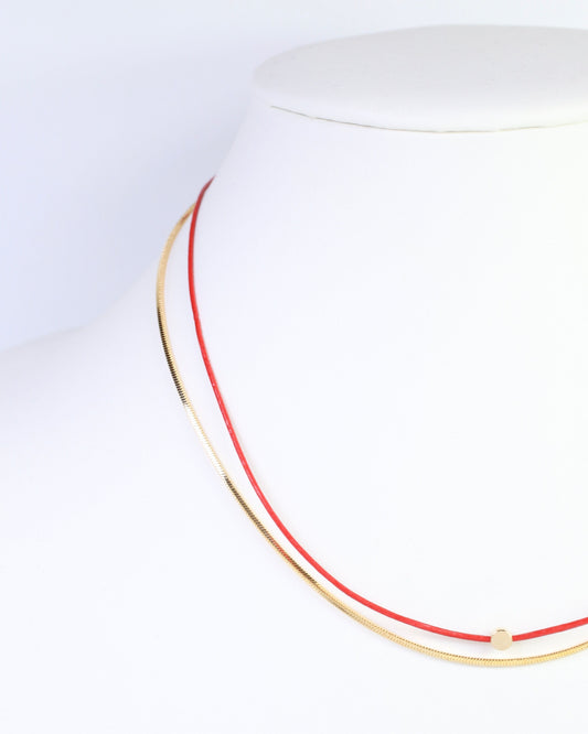 Paula Cord and Chain Layered Necklace Red