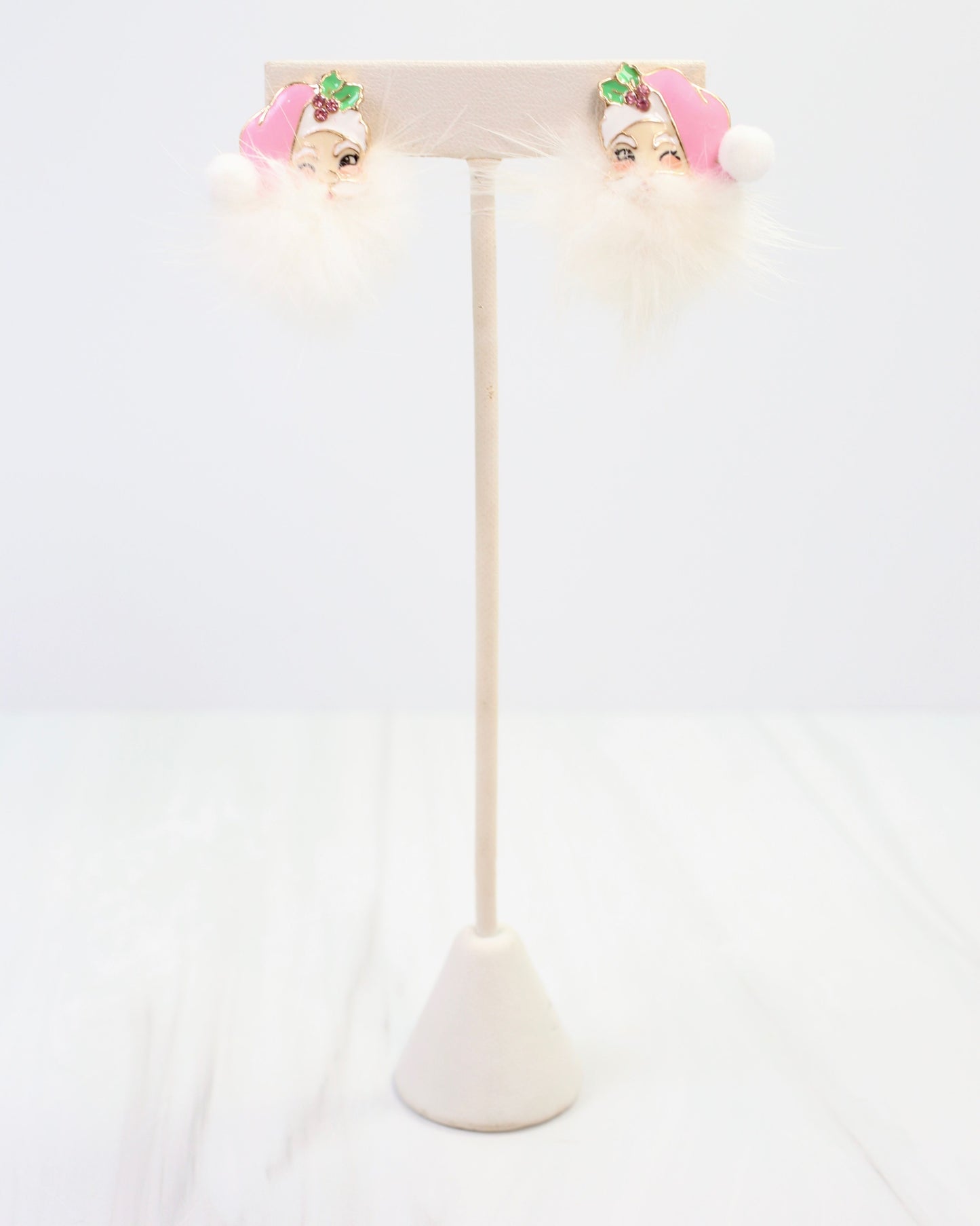 Fuzzy Santa Earring Pink