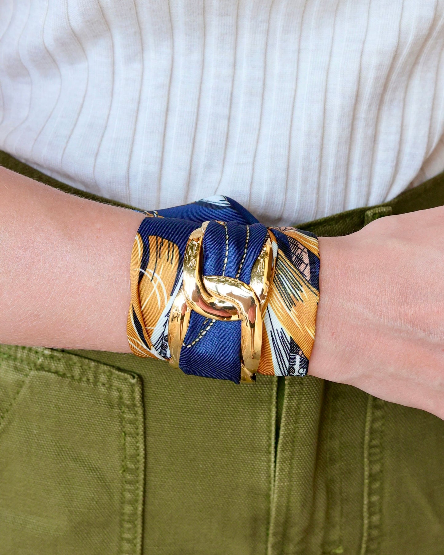 Barber Scarf Bracelet Navy Gold