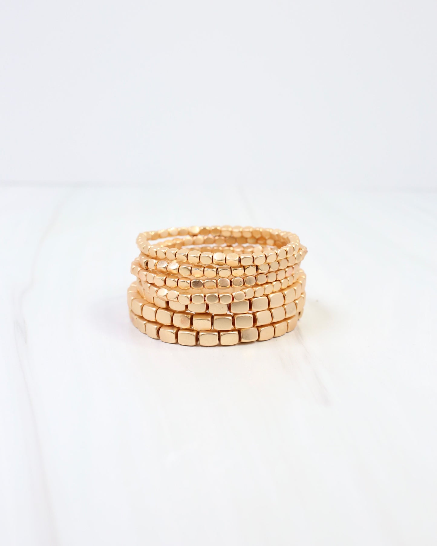 Durham Square Beaded Stretch Bracelet Set Matte Gold