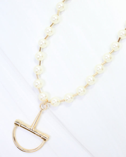Carney Pearl Horsebit Necklace WR Gold