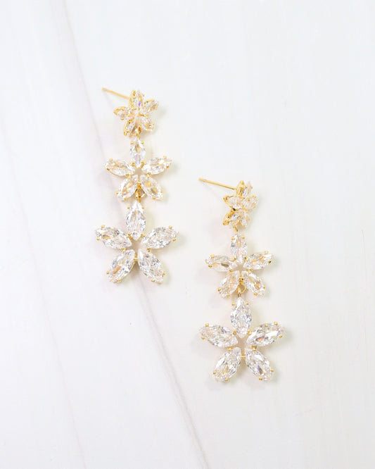 Akron Crystal Triple Flower Earring WR Gold