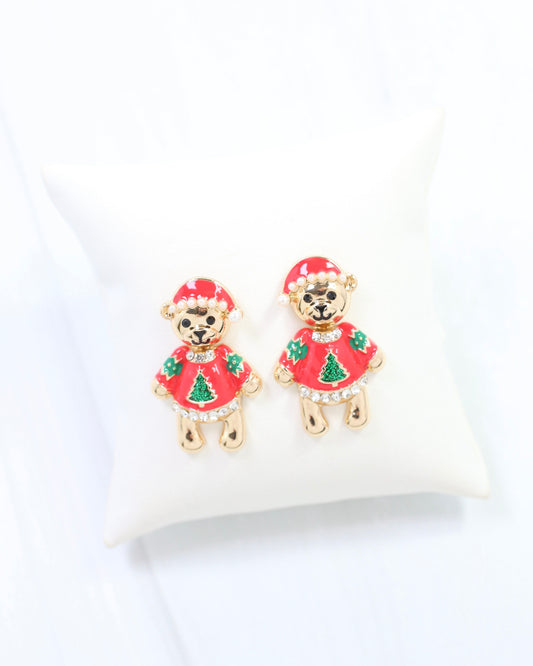 Benville Christmas Bear Earring Red