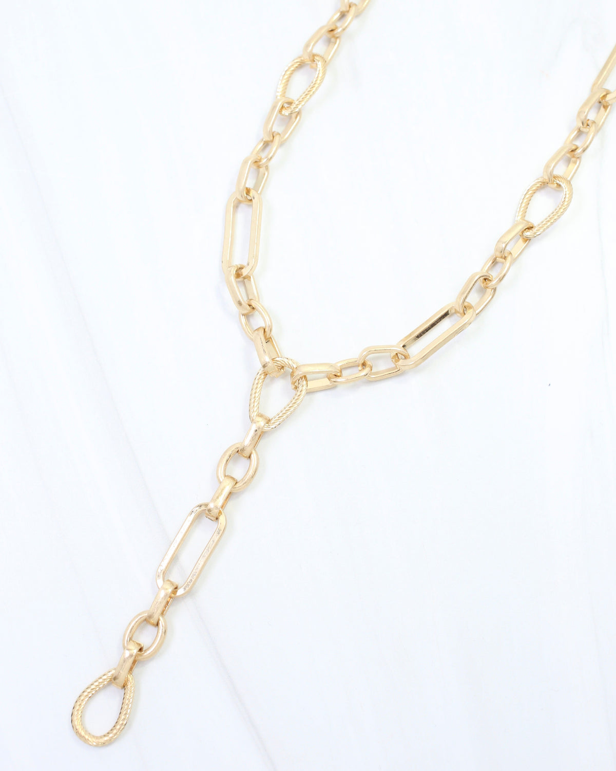 Linda Link Y Necklace Worn Gold