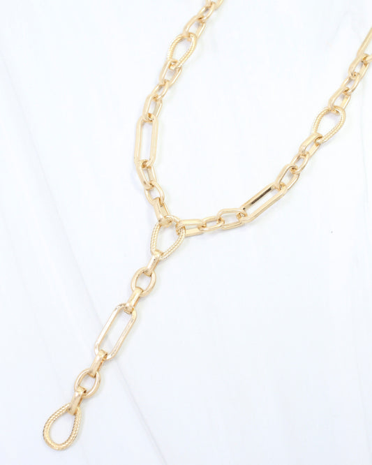 Linda Link Y Necklace Worn Gold