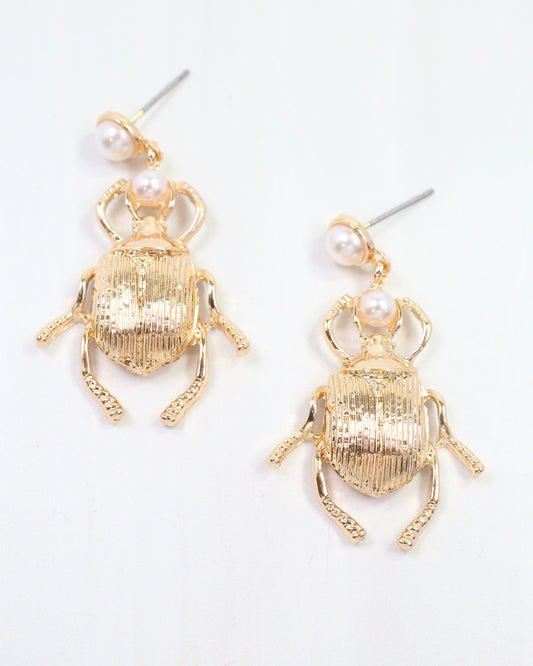Ravenna Scarab Pearl Drop Earring Gold