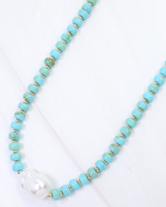 Abbey Beaded Pearl Necklace Turquoise