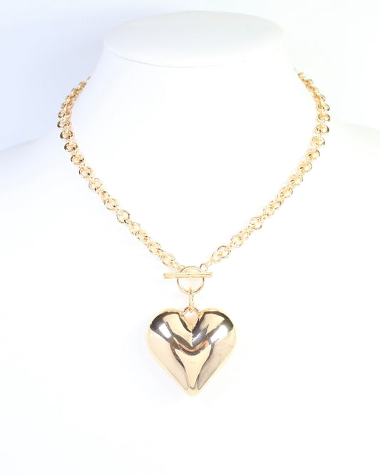 Carter Puffy Heart Toggle Necklace Gold