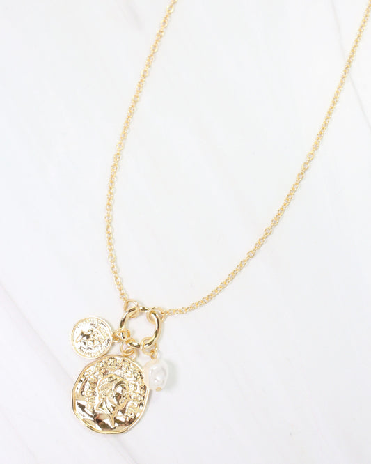 Sable Coin Charm Cluster Necklace Gold
