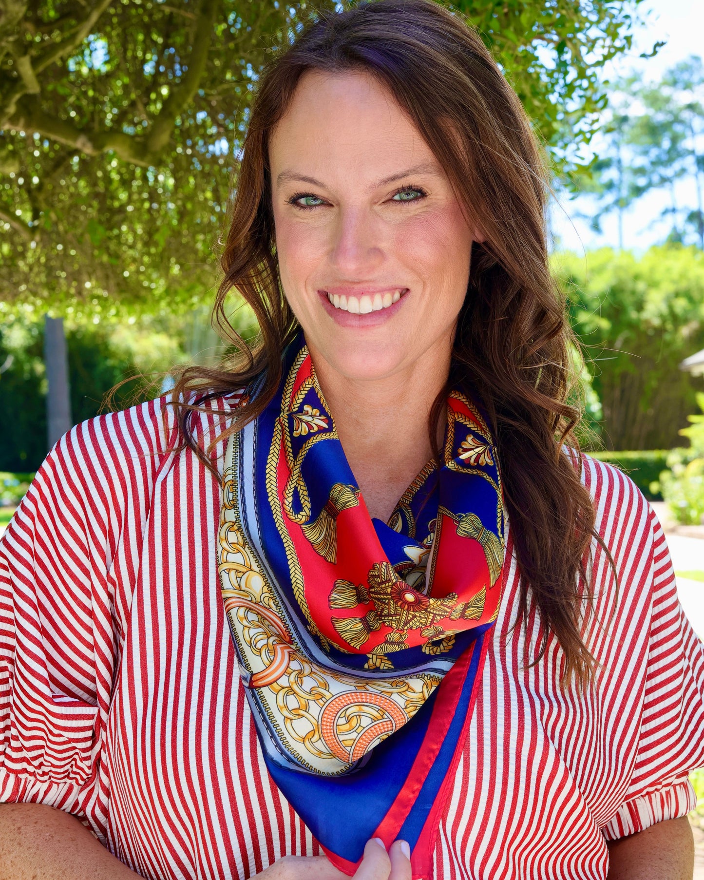 Trellis Tassel Scarf Red Navy