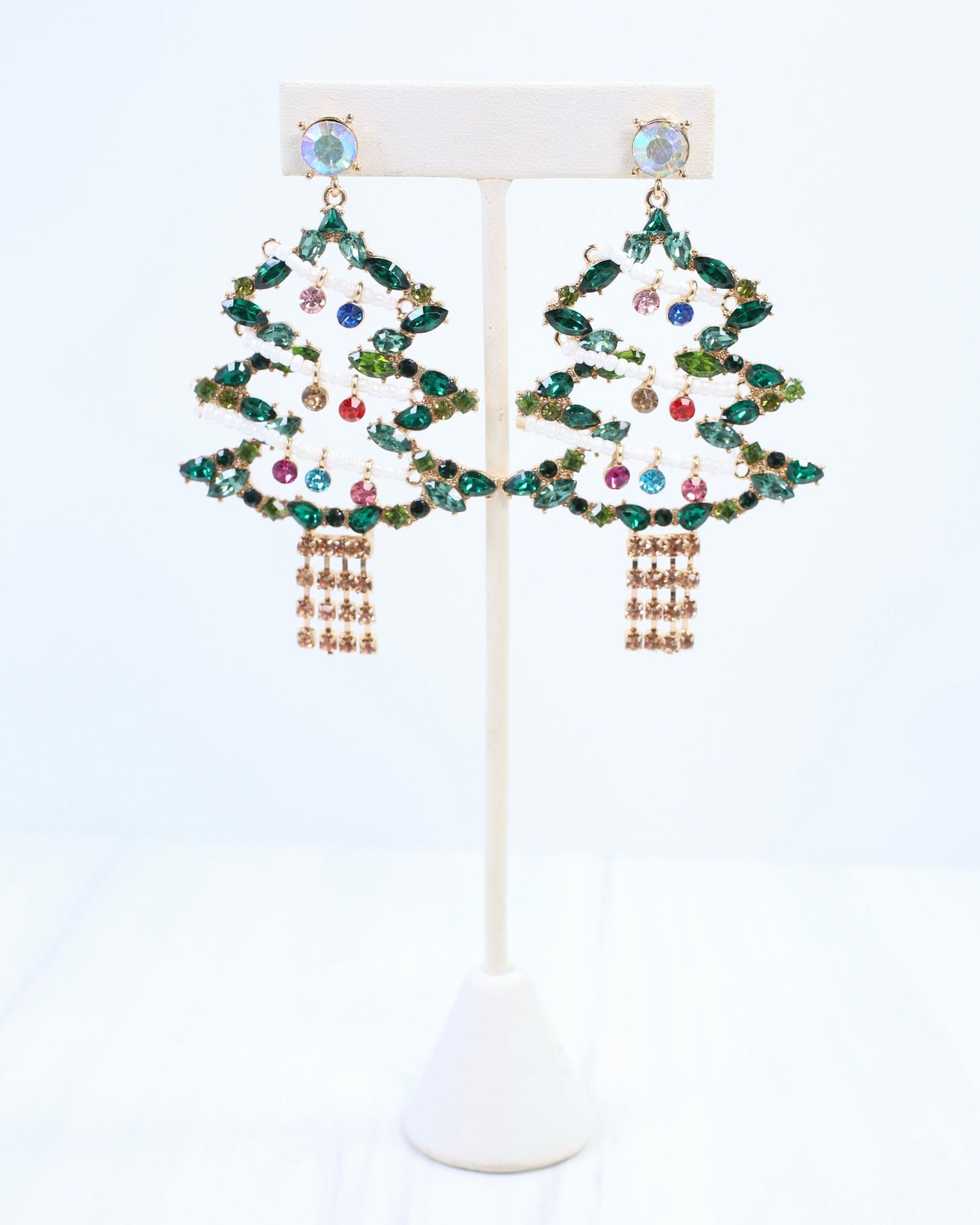 Jeweled Christmas Tree Earring Green