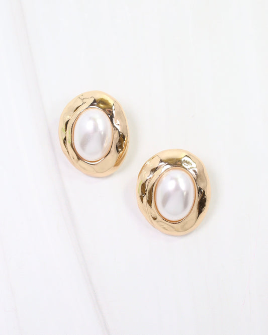 Newberg Oval Pearl Post Earring Gold