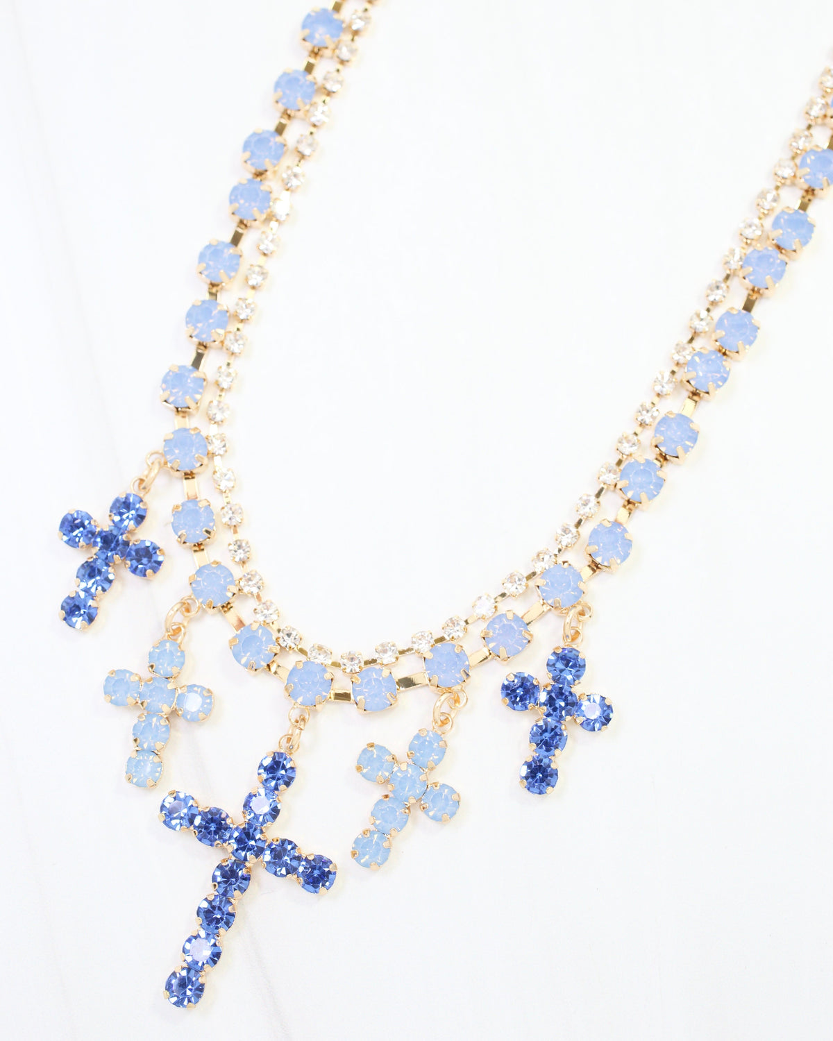 Jenna Multi Cross Rhinestone Necklace Sapphire