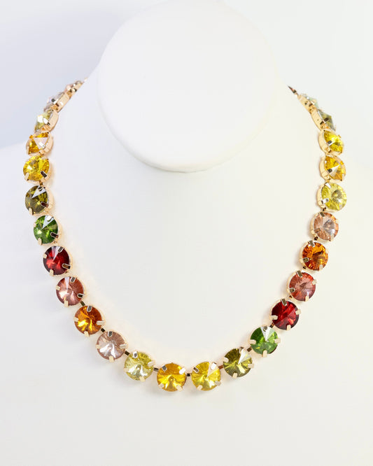 Harper Medium Rhinestone Necklace Olive Multi