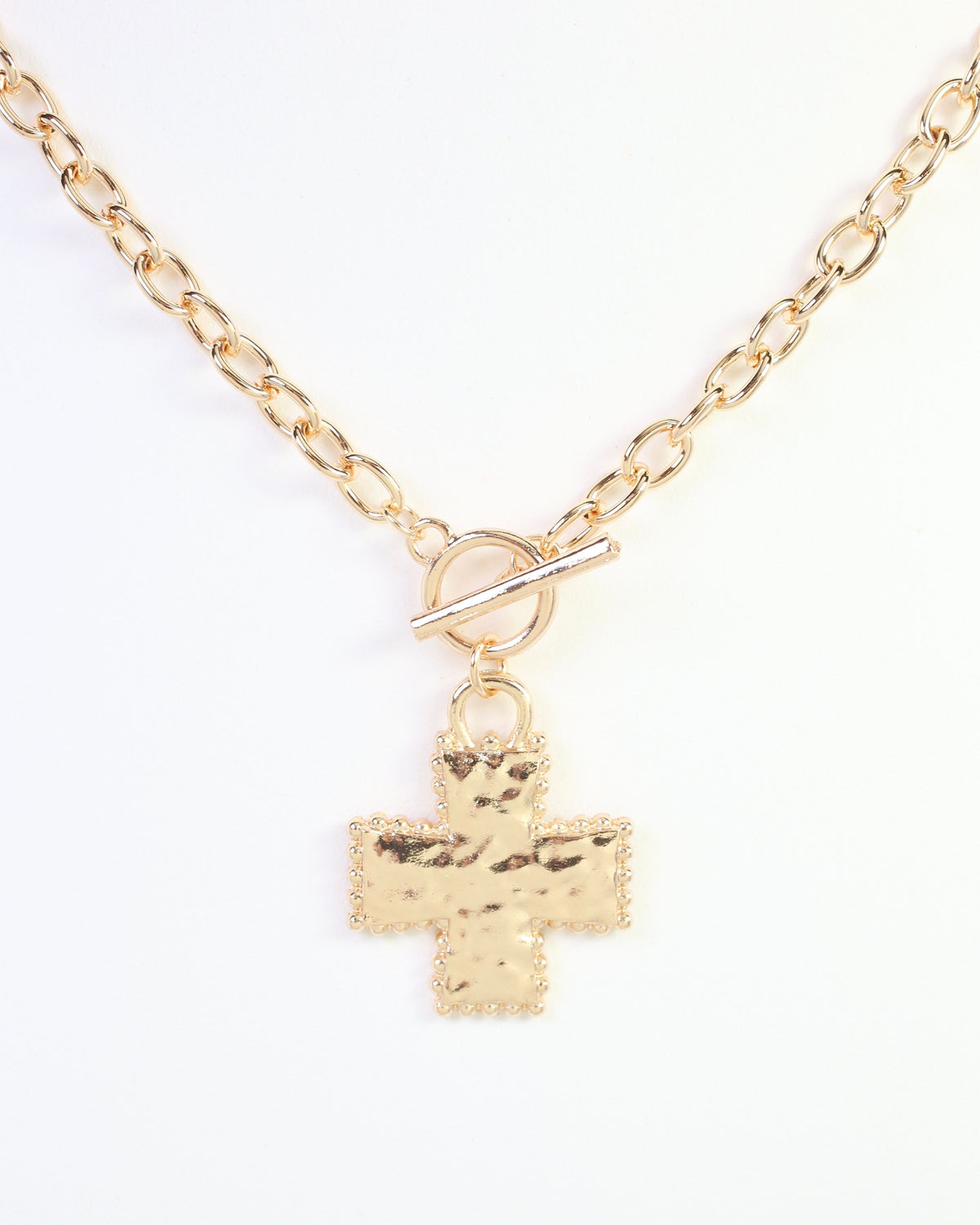 Maxine Cross Toggle Link Necklace Gold