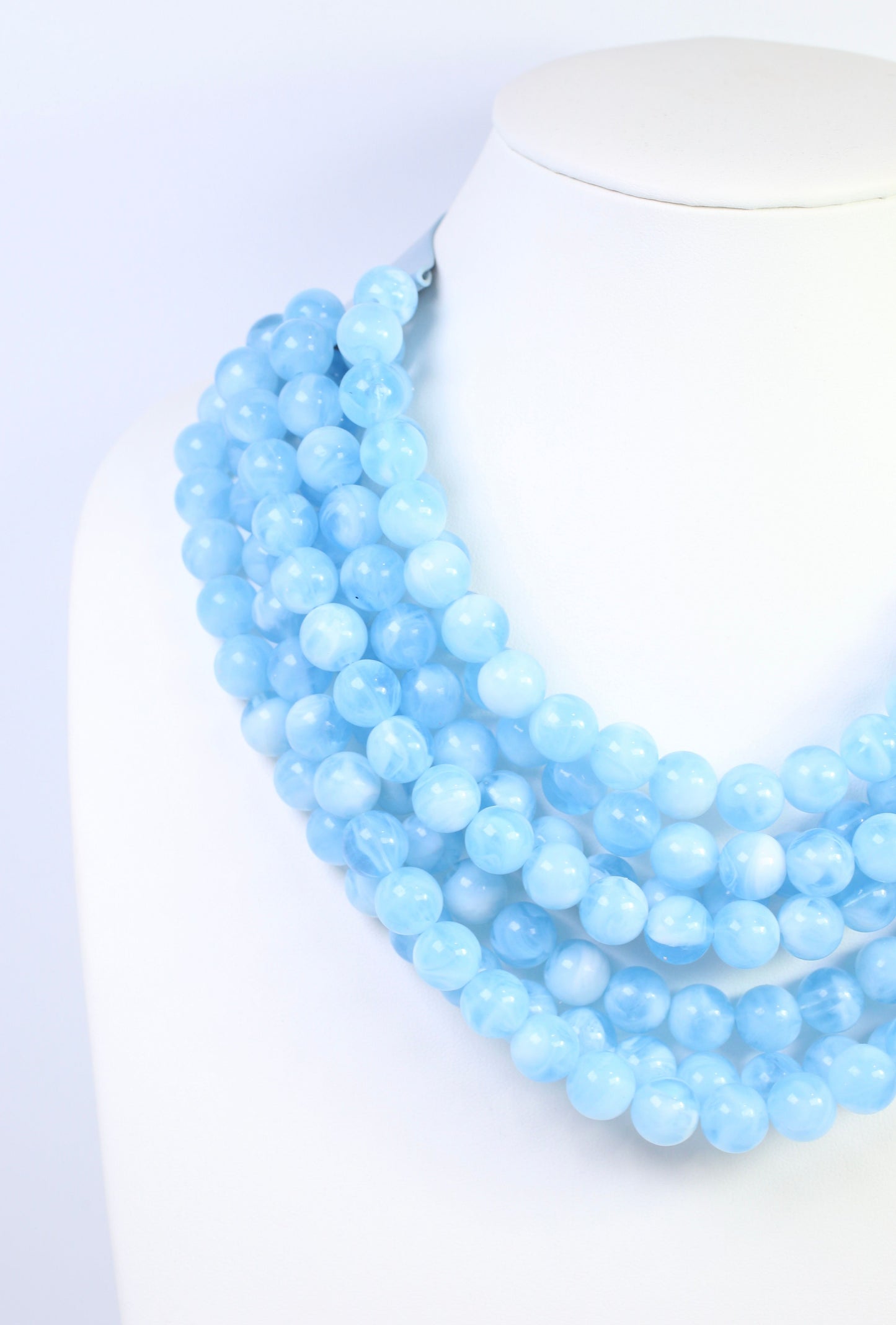 Kimbrel Multi Layered Smooth Beaded Necklace Light Blue