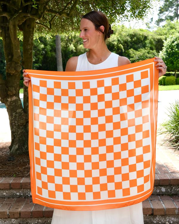 Calloway Checked Scarf Large Orange White