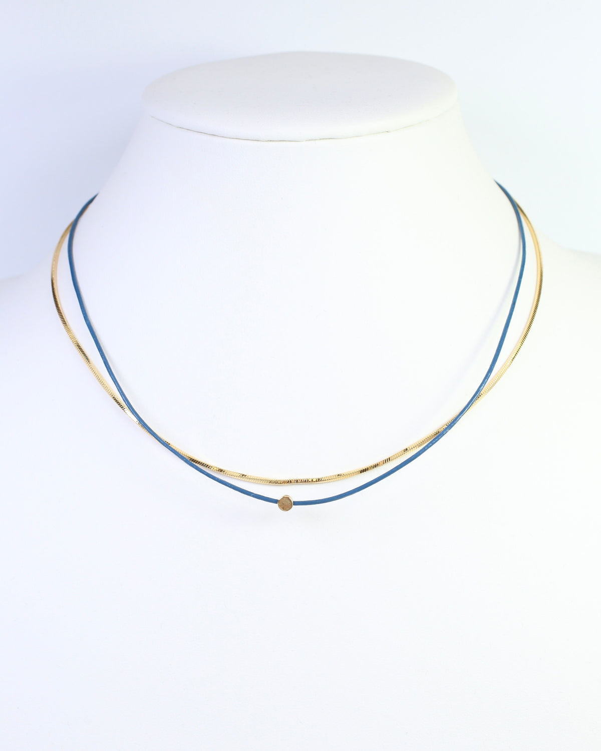 Paula Cord and Chain Layered Necklace Blue