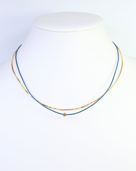 Paula Cord and Chain Layered Necklace Blue