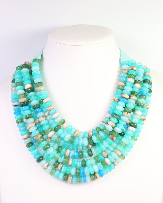 Solstice Layered Beaded Magnetic Necklace Aqua