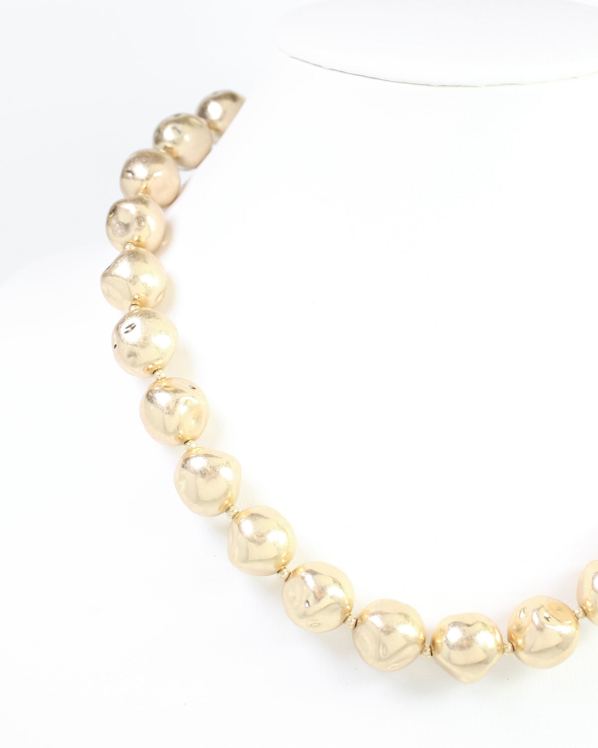 Leston Hammered Beaded Necklace Worn Gold