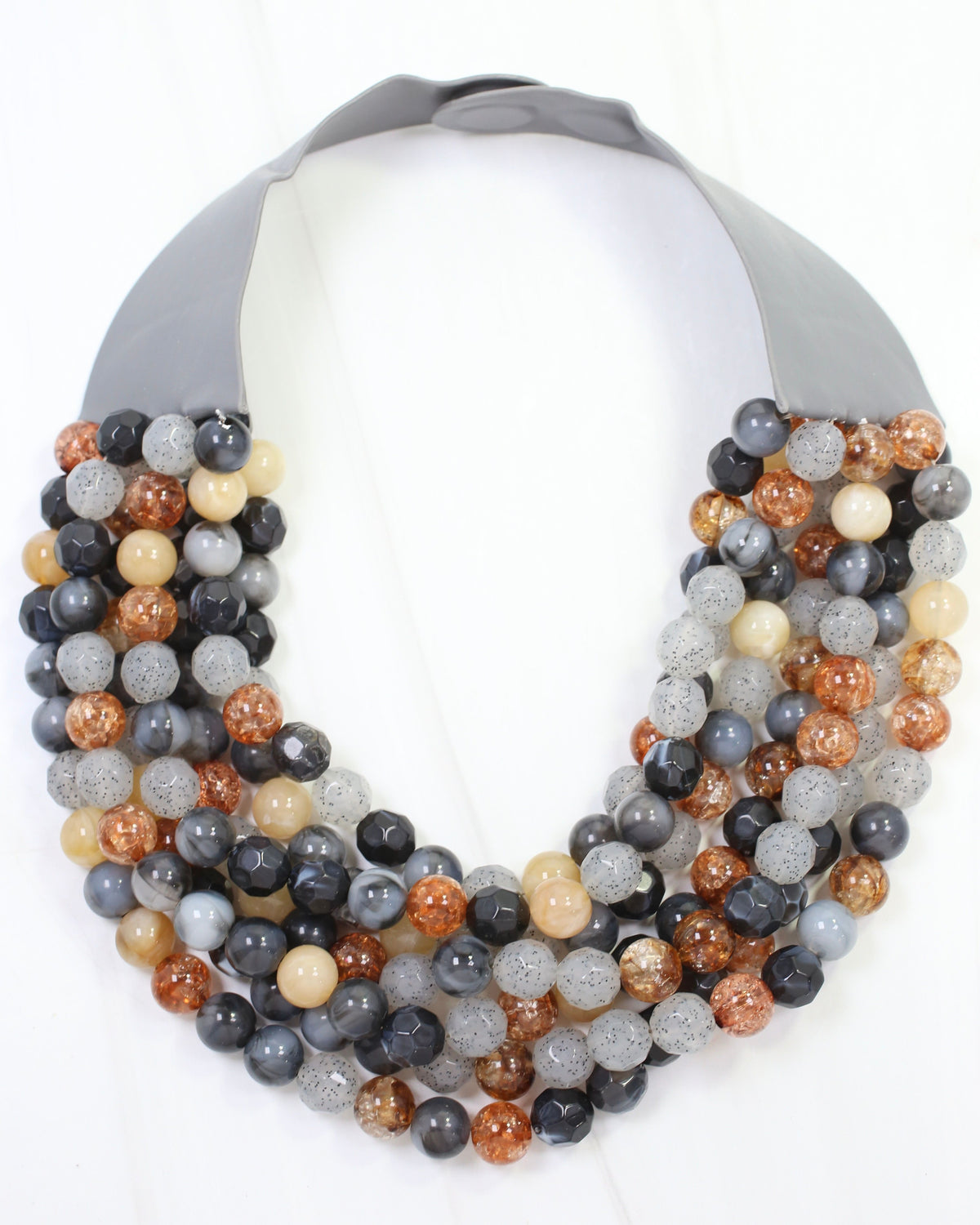 Kayden Beaded Layered Necklace Gray Multi