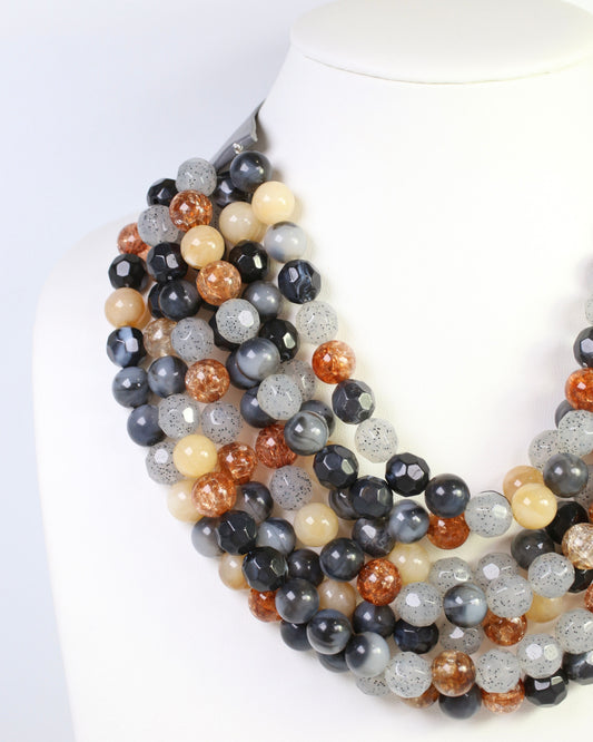 Kayden Beaded Layered Necklace Gray Multi