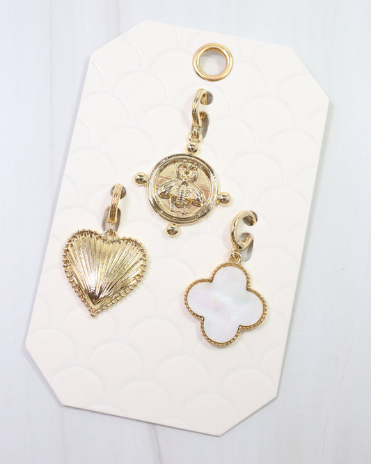 Bee Heart Clover Charm Set Gold