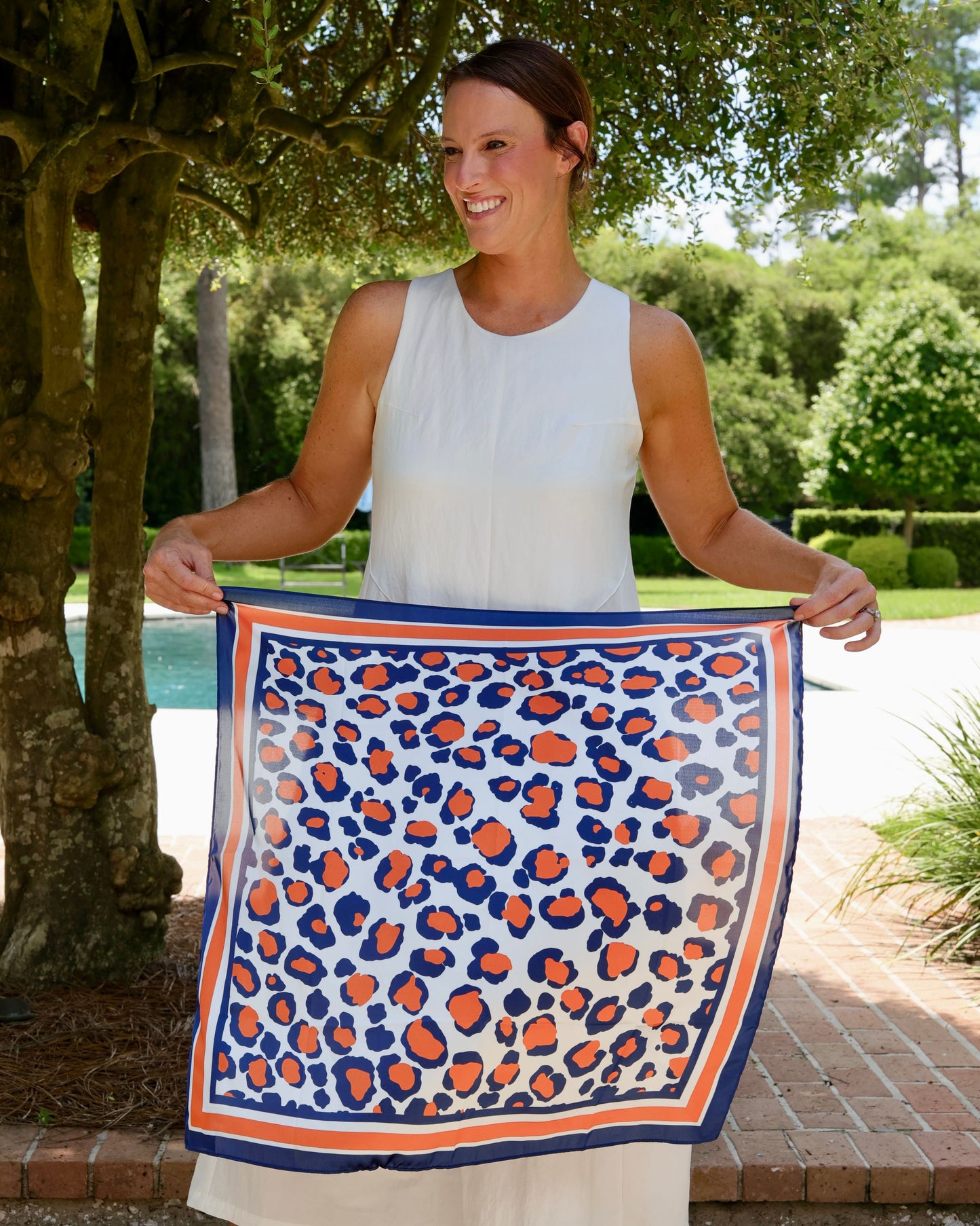 Meredith Spotted Scarf Medium Navy Orange