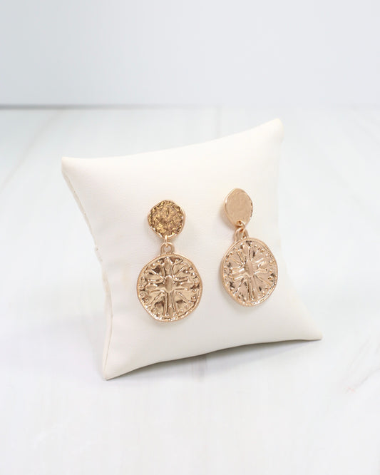 Forster Coin Drop Earring Worn Gold