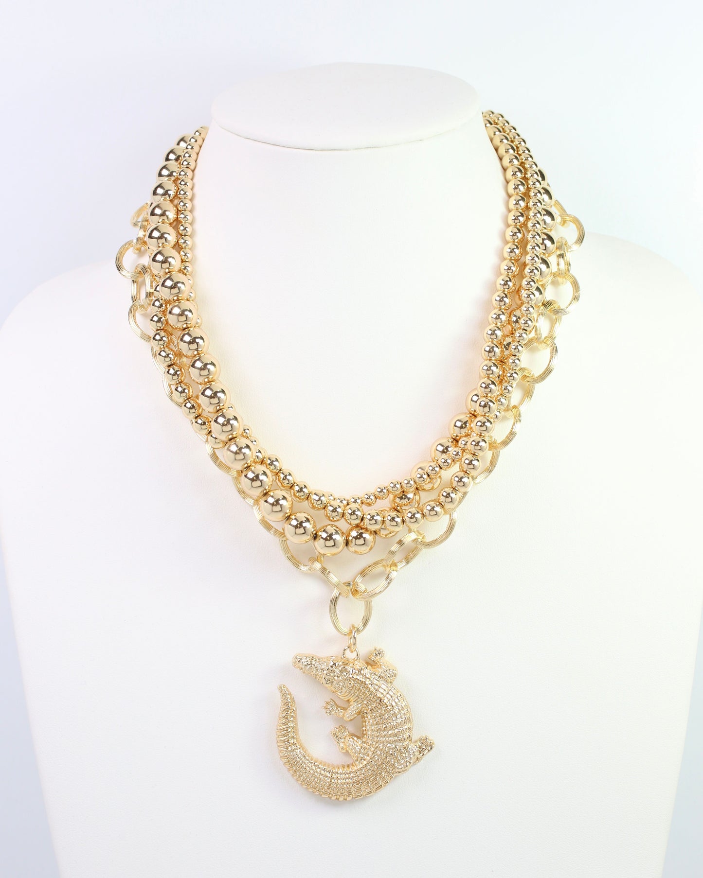 Bree Beaded Layered Necklace Alligator Gold