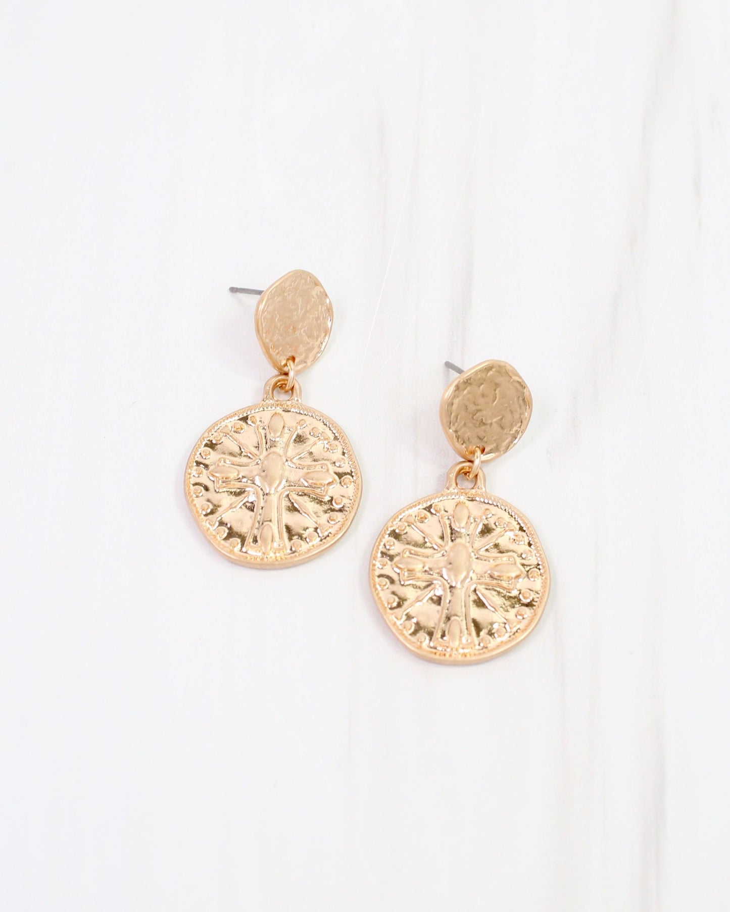 Forster Coin Drop Earring Worn Gold