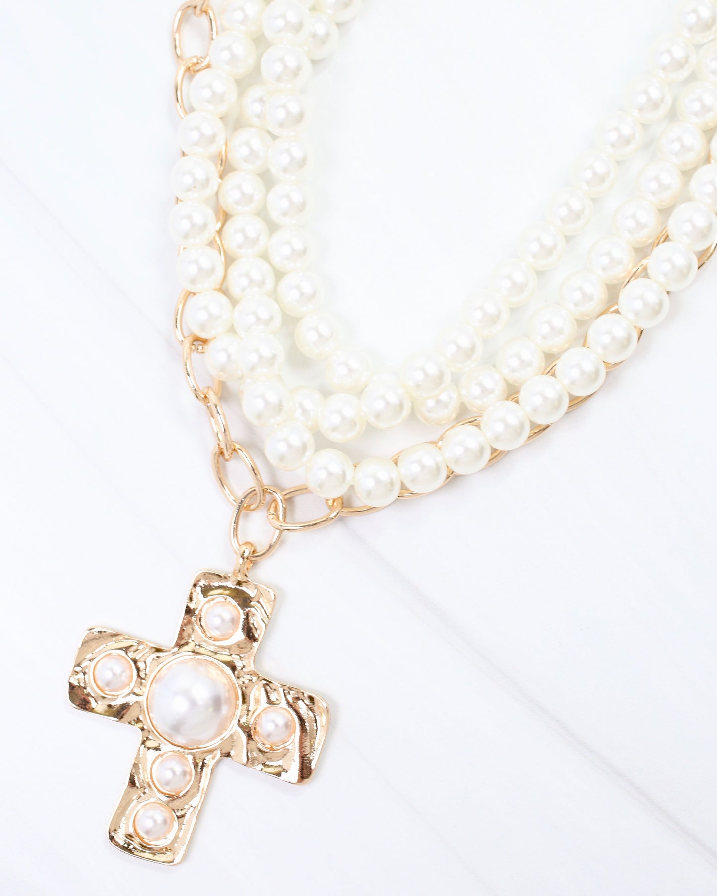 Dylan Pearl Cross Layered Necklace Gold