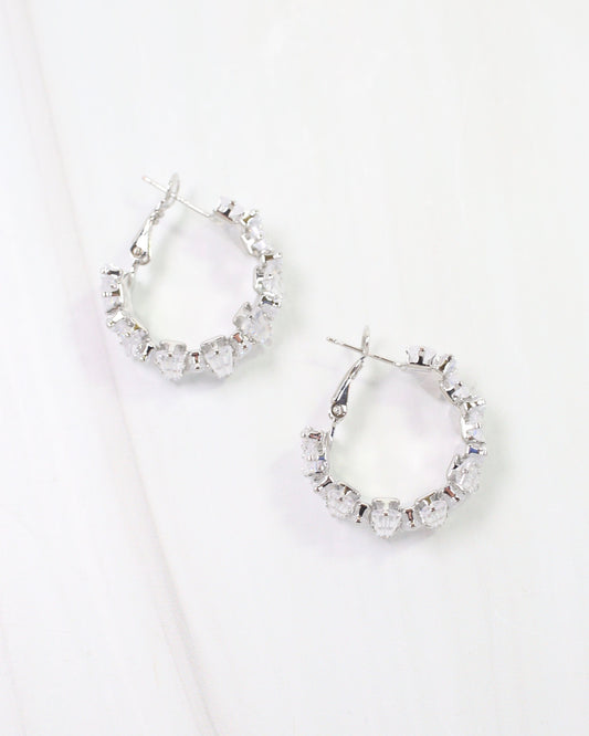 Fredonia Crystal Latchback Hoop Silver