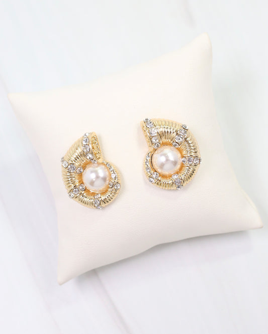 Ocean Treasure Pearl and CZ Earring Gold
