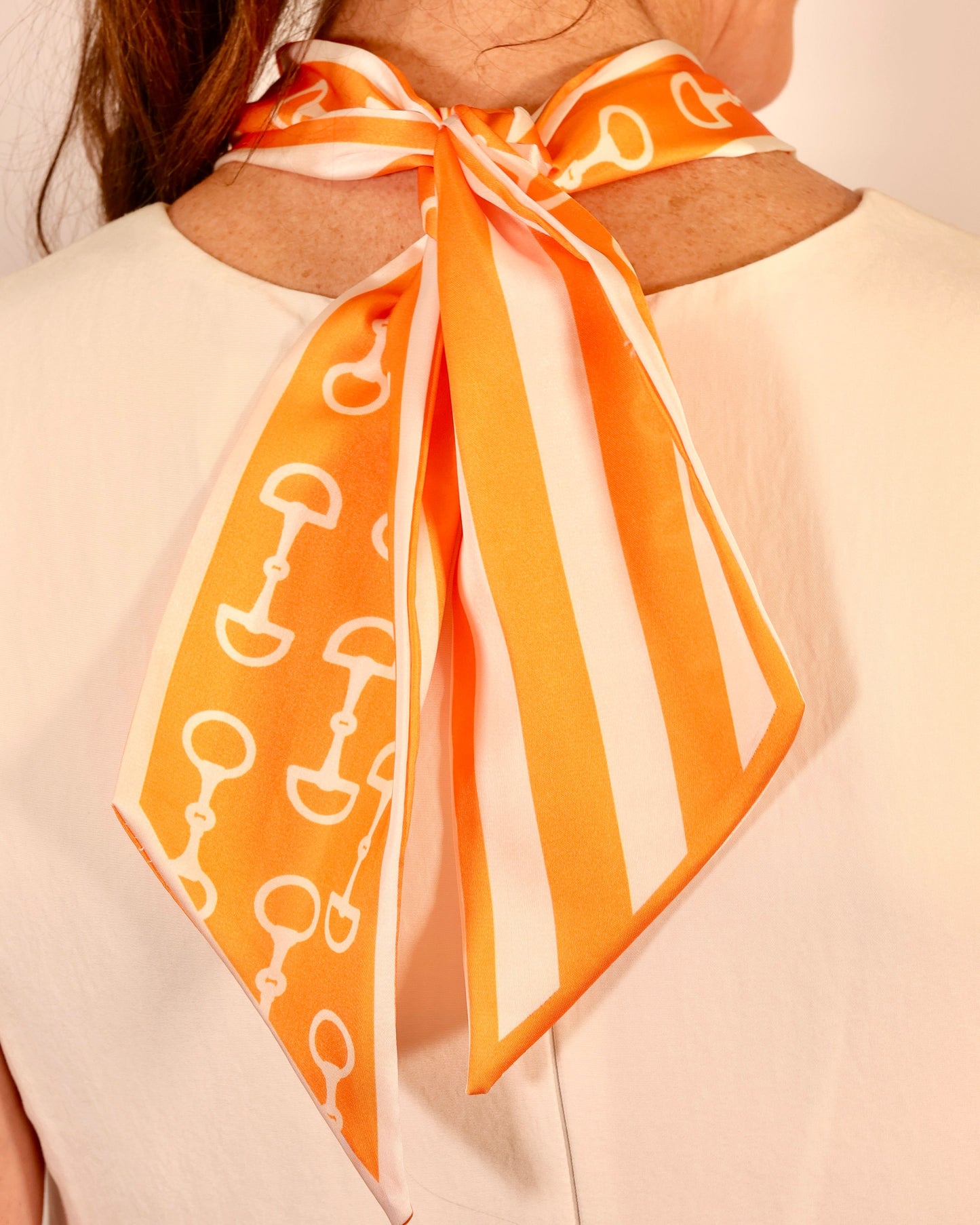 Ida Horsebit Pendant Scarf Necklace Orange White