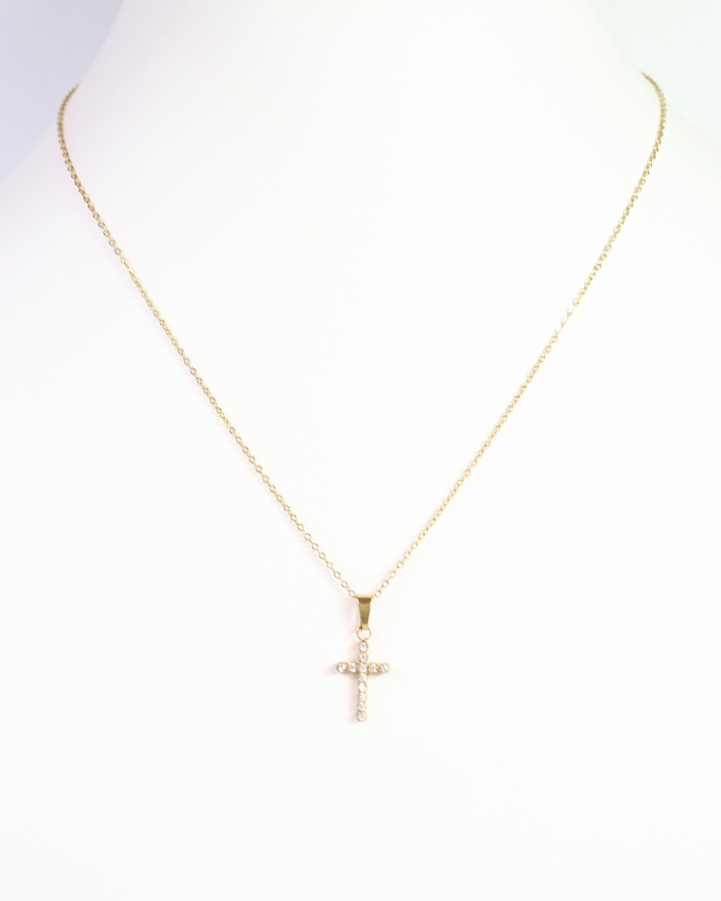 Jamey CZ Cross Necklace Gold