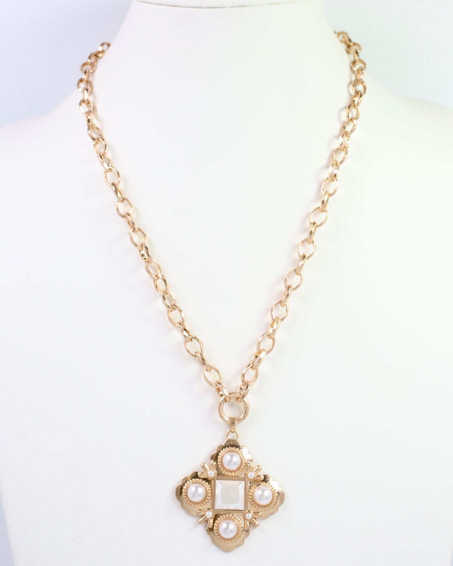 Bourke Pearl Clover Pendant Link Necklace Worn Gold