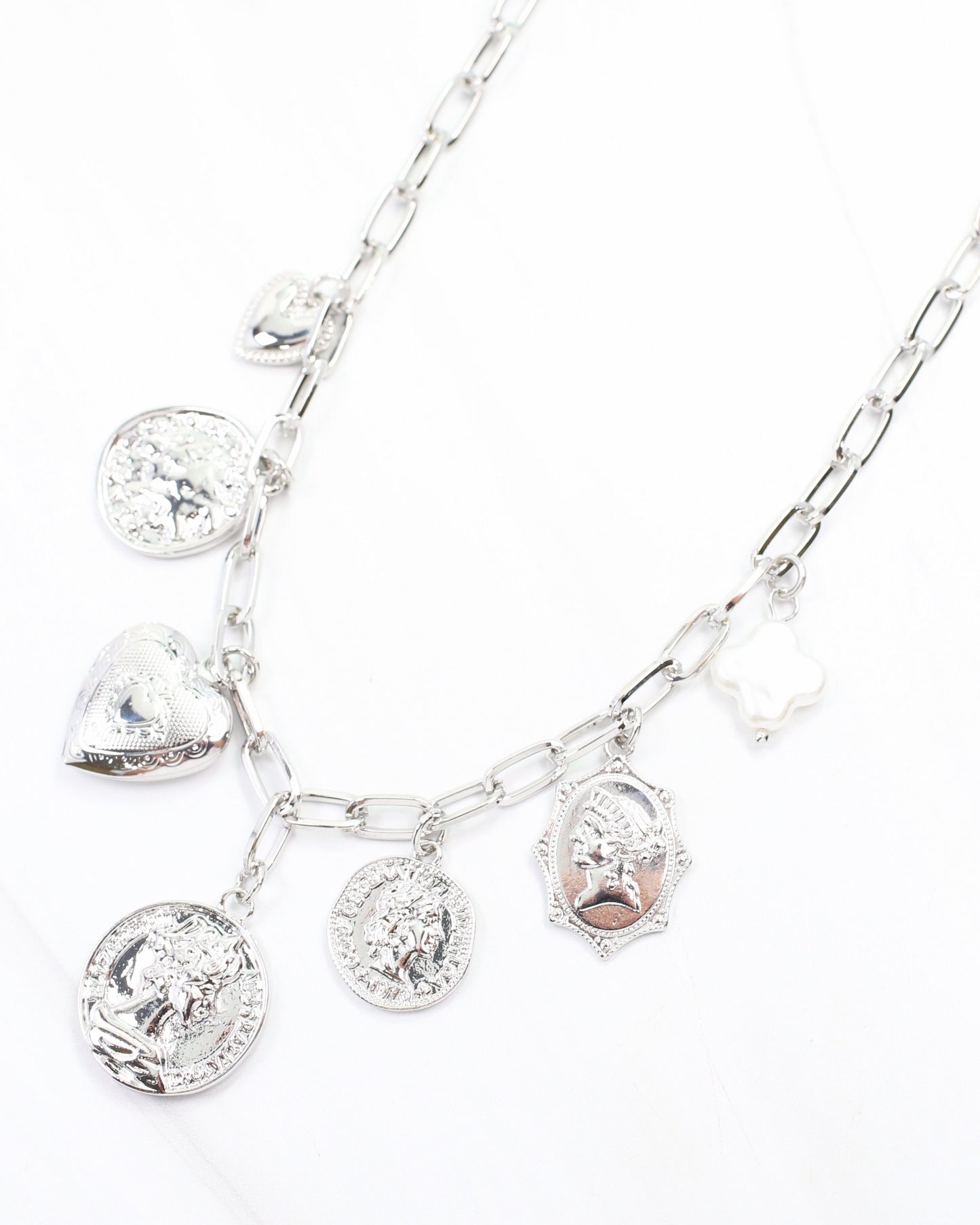 Four Seasons Coin Charm Necklace Silver