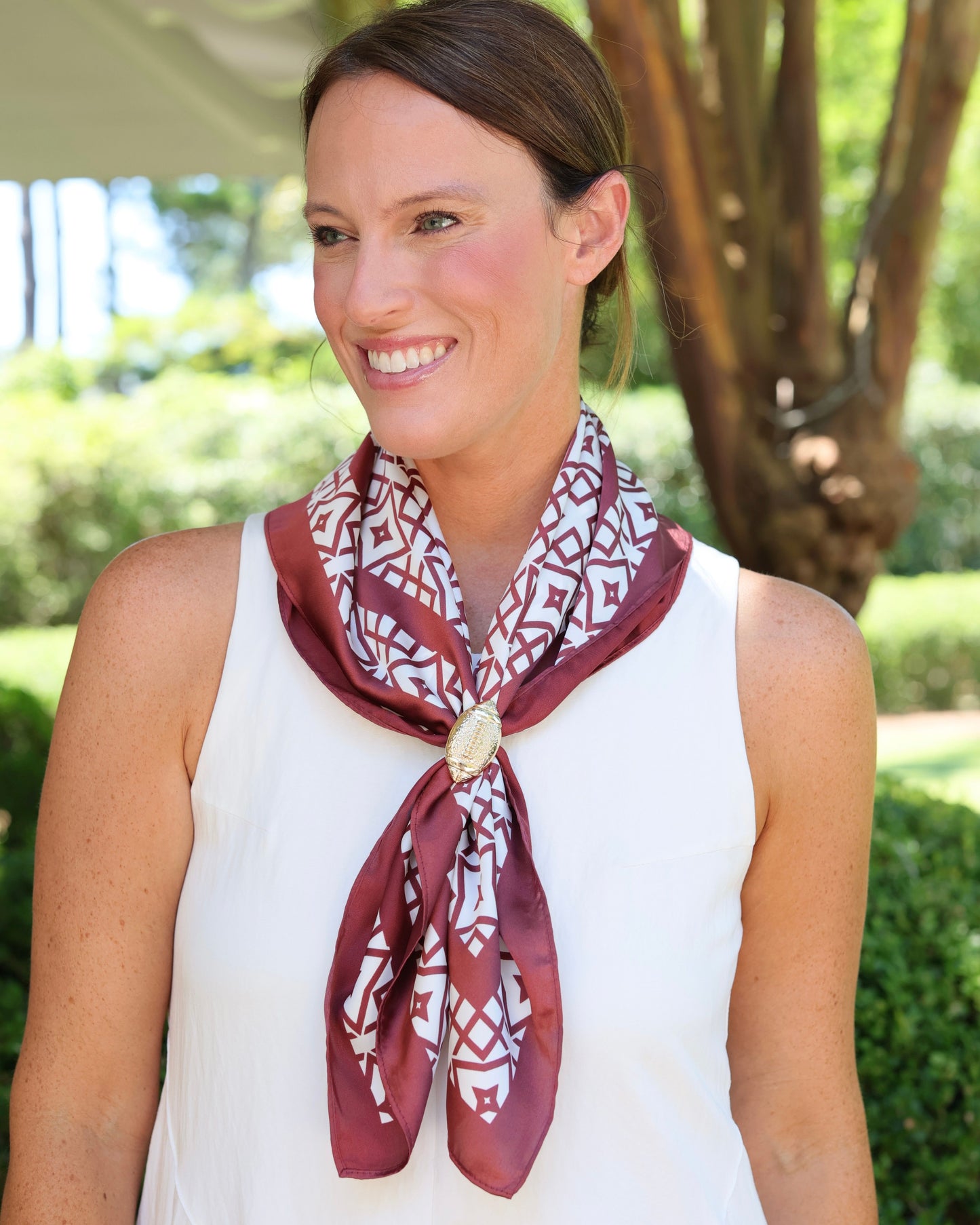 Langston Geometric Scarf Medium Maroon White
