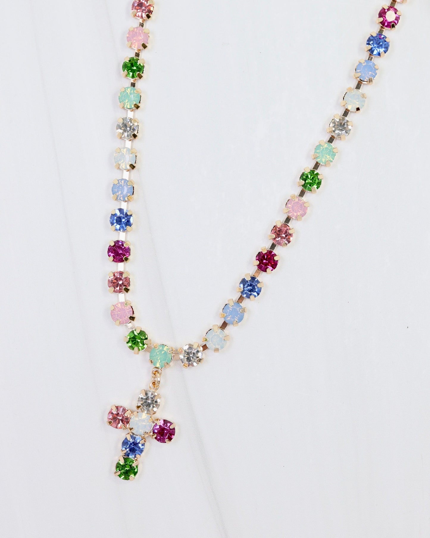 Santa Rosa Rhinestone Cross Necklace Multi