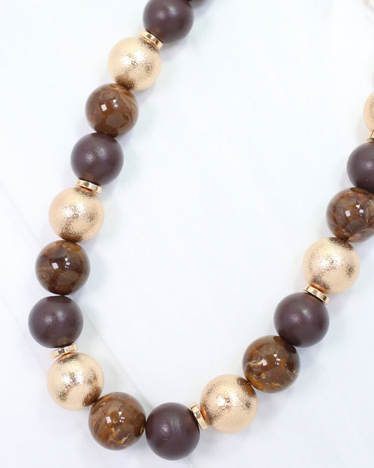 Elaine Beaded Ball Necklace Brown